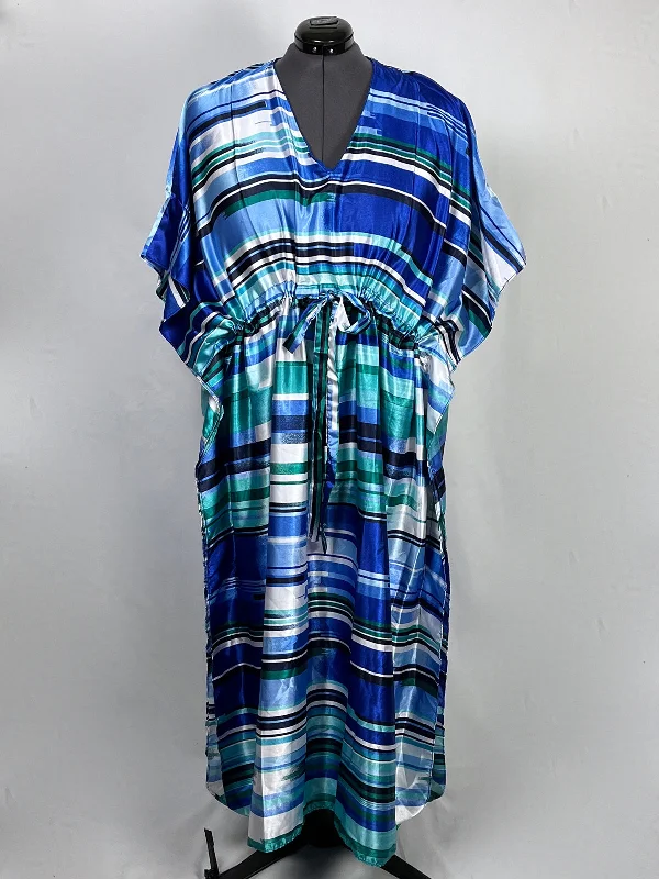 Plus - size women swimwear with full - coverage bottoms for comfort and confidenceGeneration 524 Size Open Blue & White Stripe Caftan NWT