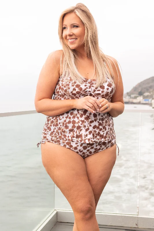 Plus - size women swimwear with full - coverage bottoms for comfort and confidenceTalk To The Sand Tankini Top, Leopard