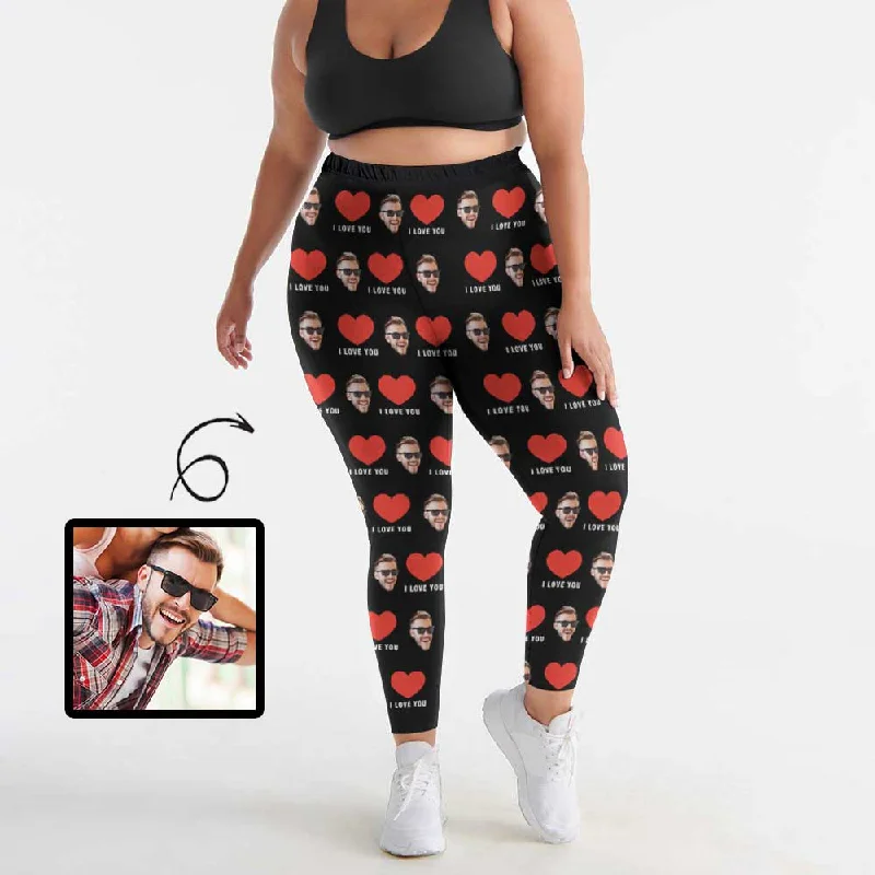 Neon - colored women leggings to stand out in workouts#Plus Size Custom Face Red Heart I Love You Women's Plus Size Stretch Leggings