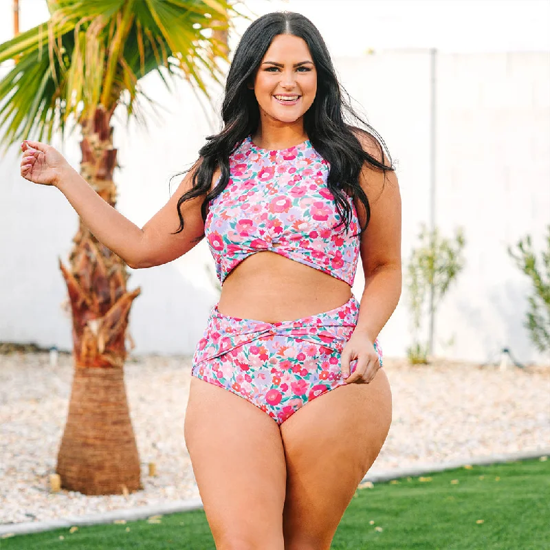 Ruched women swimwear with fabric gathers for a slimming effectSwim With Me Swim Bottom, Pink Floral