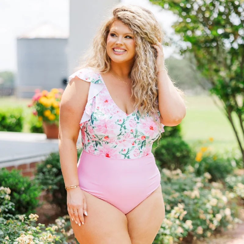 Metallic women swimwear with a shiny finish for a glamorous poolside lookSpending My PTO Swimsuit, Pink Floral