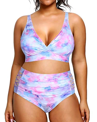 Push - up women swimwear to enhance the bust for a more confident beach lookSexy Plus Size Bikini High Waisted Bikini Swimsuits For Women-Tie Dye