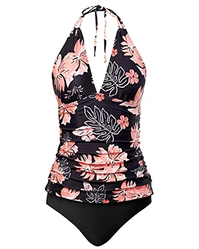 Monokini women swimwear with a unique one - piece - meets - bikini designTwo Piece Plus Size Halter V Neck Tankini