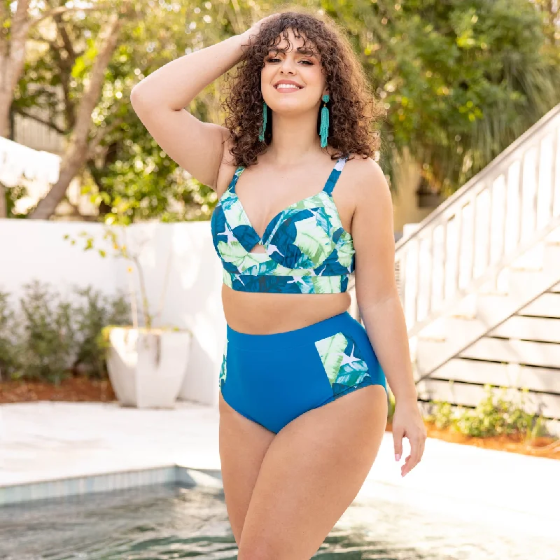 Tropical - print women swimwear for a vacation - ready beach styleYou, Me And The Sea Swim Bottom, Aqua