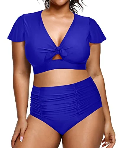 Rash - guard women swimwear for sun protection during water sportsWomens Tummy Control Bathing Suits Short Sleeve Swimwear-Royal Blue