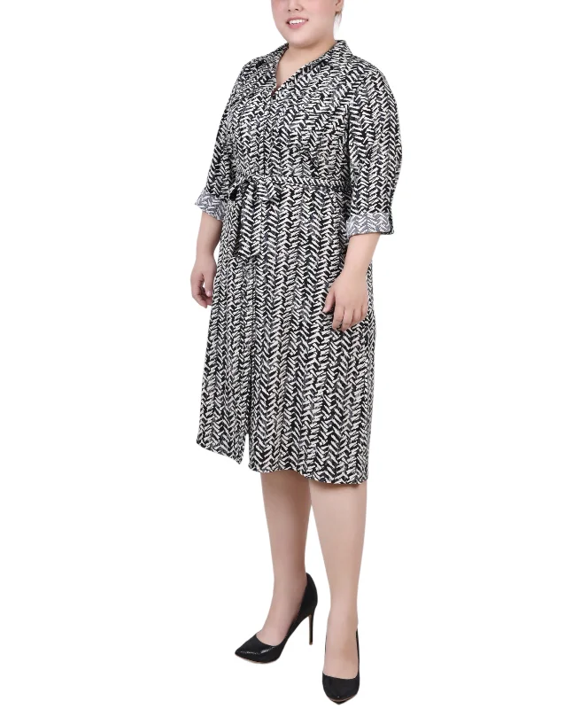 Maxi Women Dress with Floral Print for a Bohemian VibePlus Size Long Sleeve Roll Tab Shirtdress