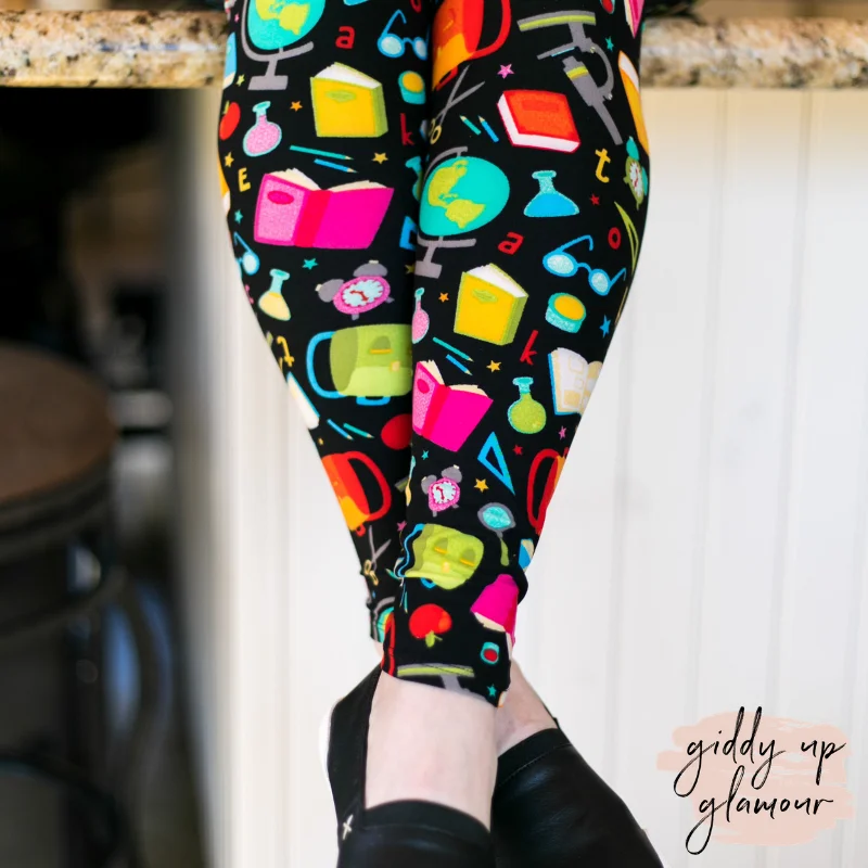 Fleece - lined women leggings for extra warmth in cold weatherSchool House Cutie Print Leggings in Black