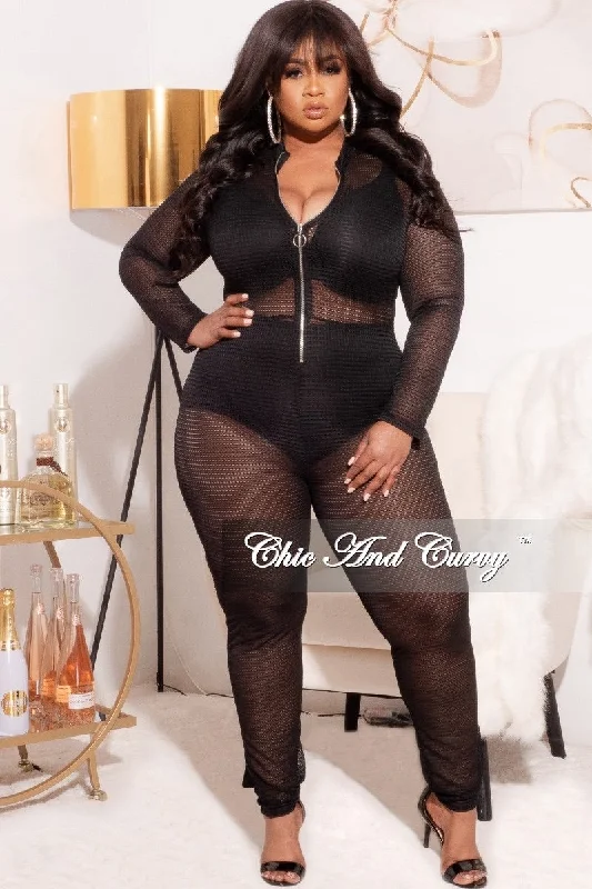 Tropical - print women swimwear for a vacation - ready beach styleFinal Sale Plus Size See Through Jumpsuit in Black Summer