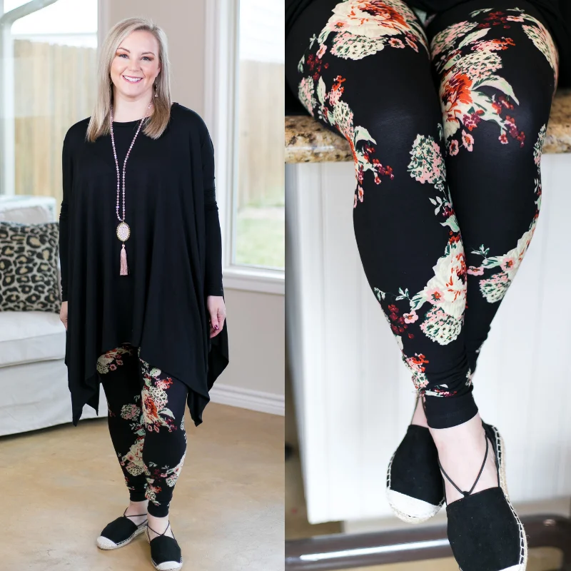 Ankle - length women leggings to pair with boots in fallThis Is The Life Floral Print Leggings in Black