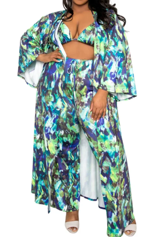 Long - sleeve women swimwear for extra sun protection and modesty*Final Sale Plus Size 4-pc PlaySuit Set - Duster, Pants, Top, Bottoms