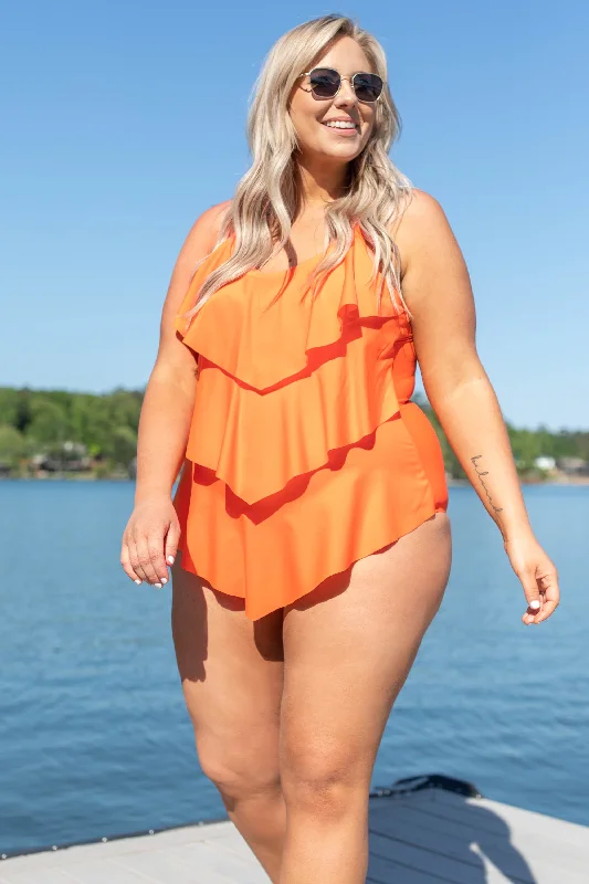 Lace - trimmed women swimwear for an elegant and romantic touchSummertime's Calling Swimsuit, Orange