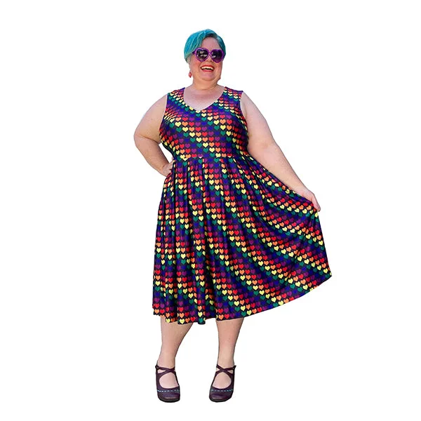 Halter Neck Women Dress to Show Off the Shoulders and NecklineRainbow Hearts Vee Sleeveless plus size dress with pockets sizes 14 - 36