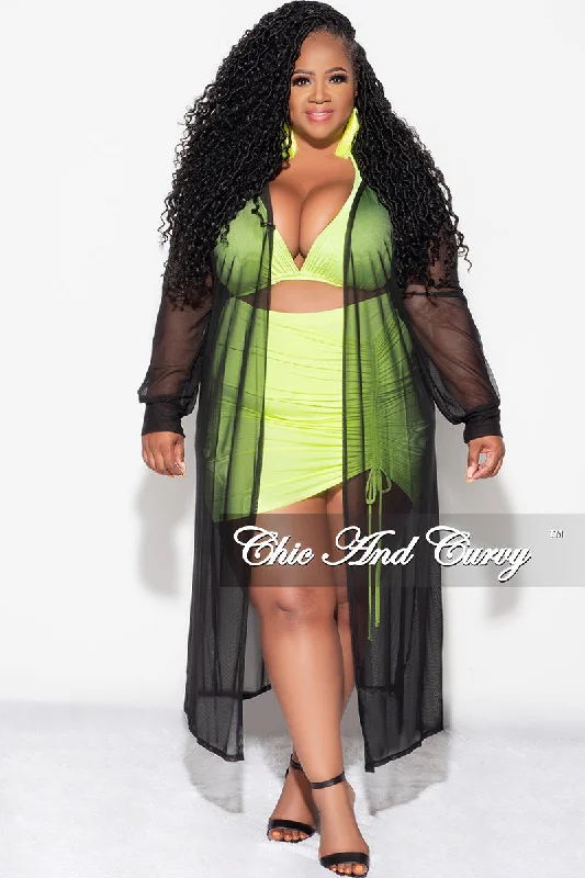 Convertible women swimwear that can be worn in multiple styles for versatilityFinal Sale Plus Size Mesh Duster in Black