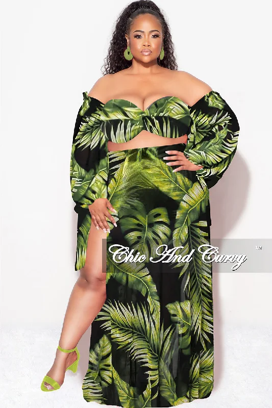 High - waisted women swimwear for a retro and flattering lookFinal Sale Plus Size 3pc Playsuit Set in Navy with Olive Tropical Palm Print