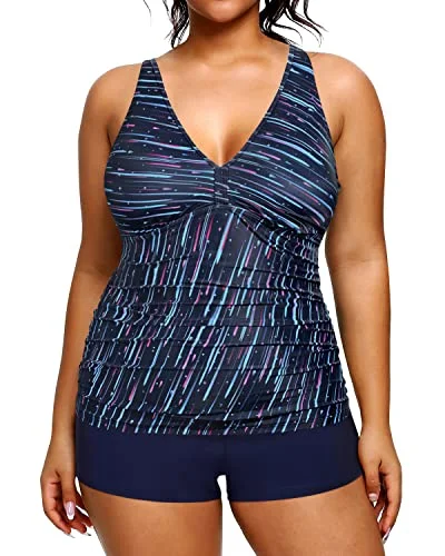 Convertible women swimwear that can be worn in multiple styles for versatilityWomen's Plus Size Tummy Control Tankini Swimsuit Shorts-Navy Blue