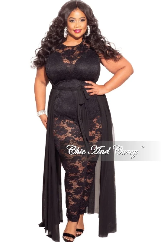 High - waisted women swimwear for a retro and flattering lookFinal Sale Plus Size Mesh Train Lace Jumpsuit in Black