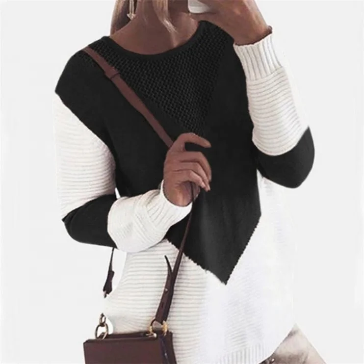 Striped Women Sweater with a Timeless PatternAutumn Spring Winter Fashion Crew Neck Long Sleeve Patchwork Women Casual Sweater