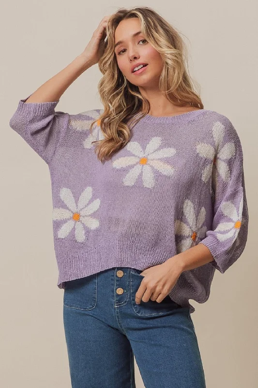 Cashmere Women Sweater with a Luxurious Soft TouchBiBi Floral Pattern Slit Sweater