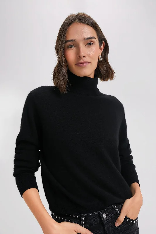 Cable - Knit Women Sweater with Intricate PatternsBlack Cashmere Turtleneck Sweater