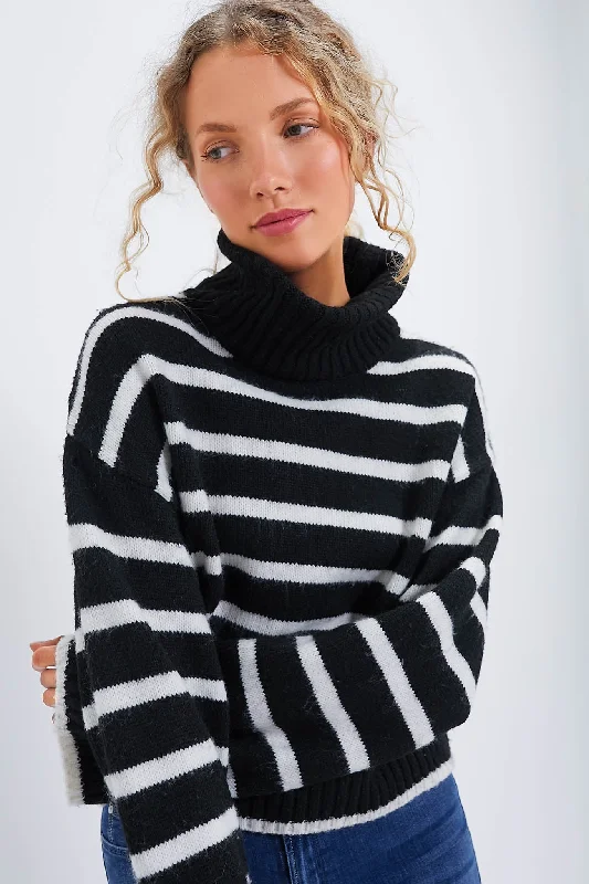 Sequin - Embellished Women Sweater for Special OccasionsBlack Josephine Stripe Turtleneck