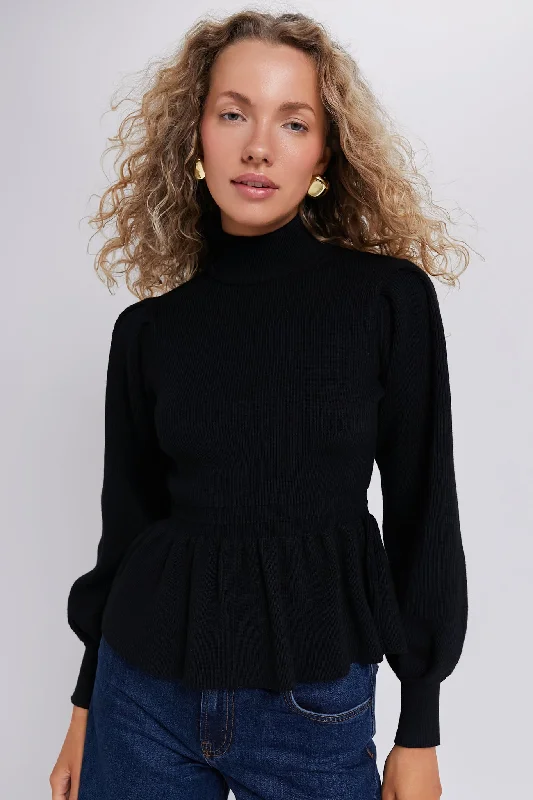 Striped Women Sweater with a Timeless PatternBlack Peplum Peggy Sweater