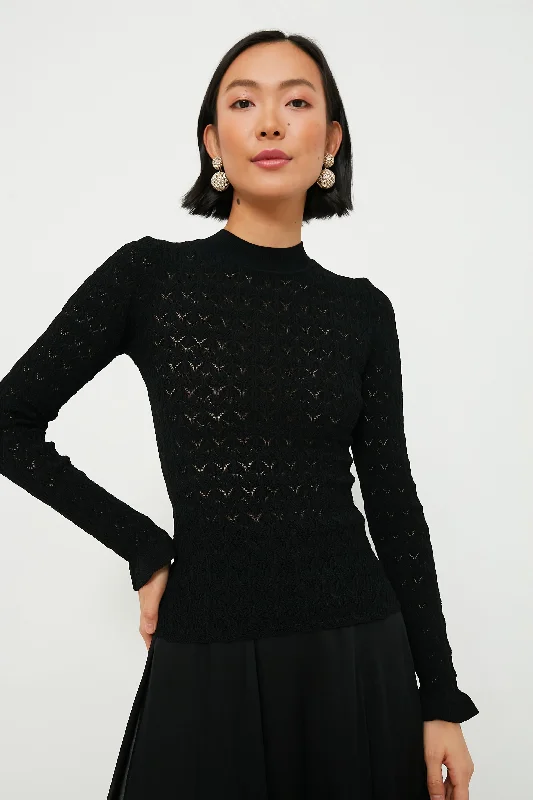 Sequin - Embellished Women Sweater for Special OccasionsBlack Rue Fine Knit Gauge High Neck Sweater