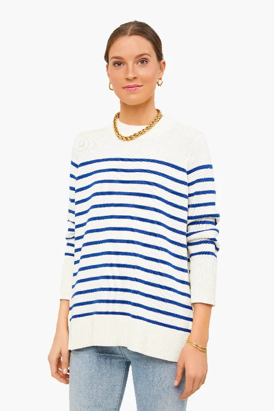 Long - Sleeve Women Sweater with Ribbed CuffsBlue Stripe Bar Harbor Sweater