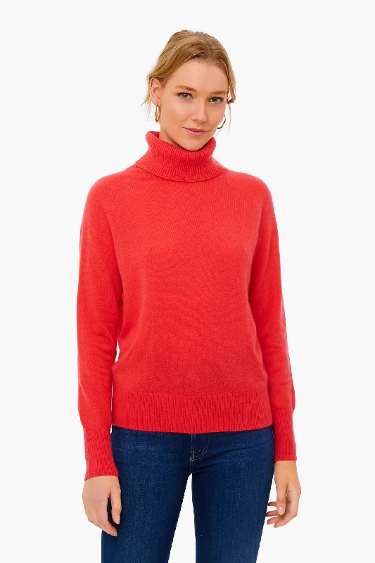 Oversized Women Sweater for a Cozy and Fashionable LookCandy Red Cashmere Ribbed Trim Turtleneck