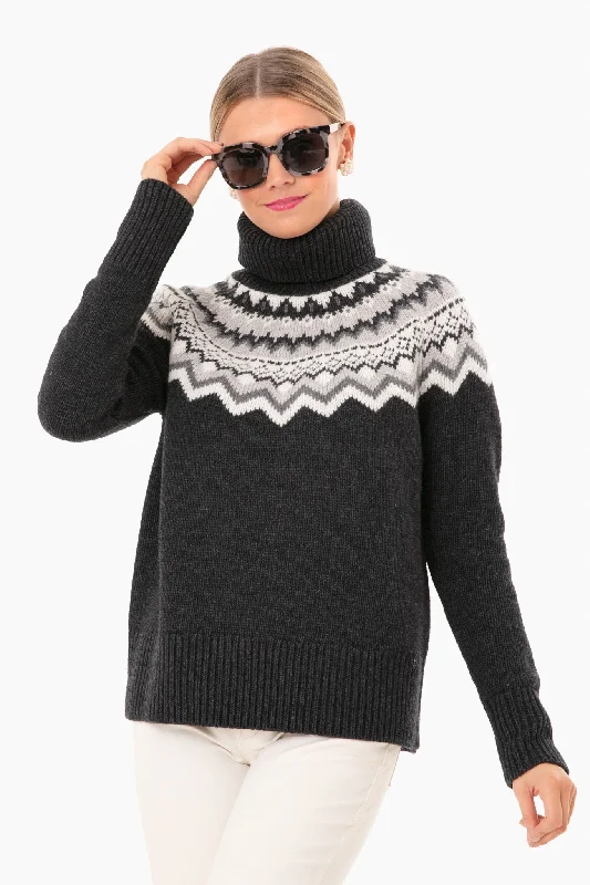 Turtleneck Women Sweater for a Classic and Elegant StyleCharcoal Fair Isle Aurora Turtleneck Sweater