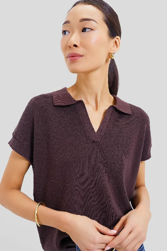 Lightweight Women Sweater for Spring and FallChocolate Brown Grove Shaker Polo