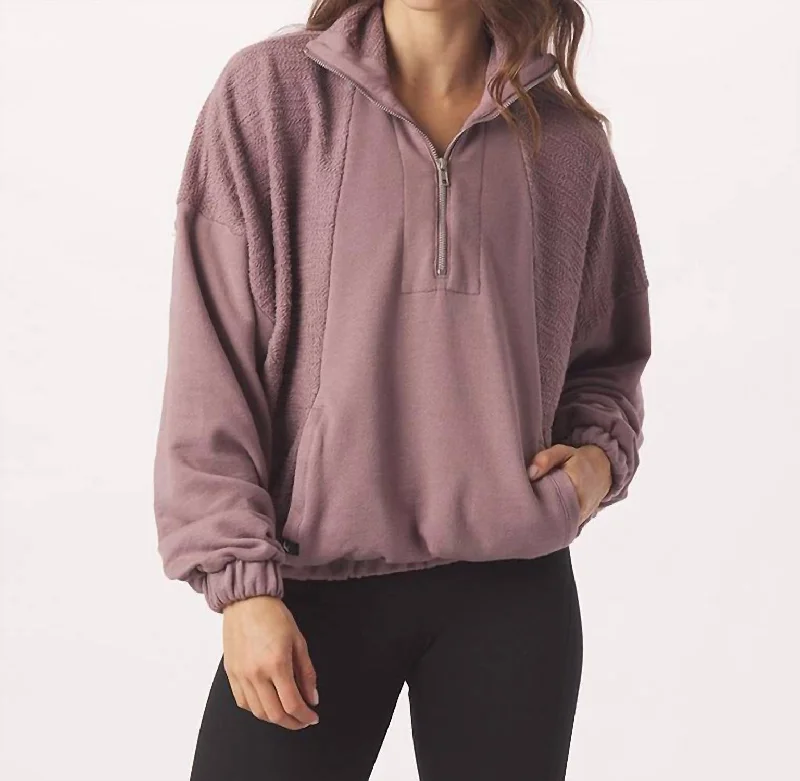 Open - Front Women Sweater for Easy LayeringComplex Quarter Zip In Lavender Bark