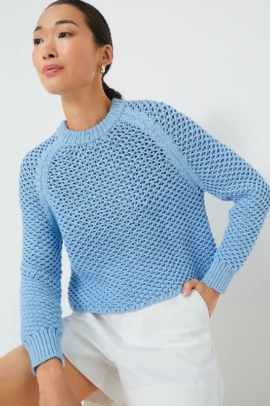 Lightweight Women Sweater for Spring and FallCorsica Blue Crochet Knit Annette Sweater