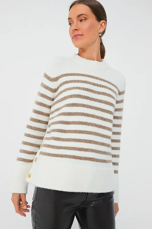 Cropped Women Sweater to Pair with High - Waisted BottomsCream and Tan Stripe Bonnie Sweater