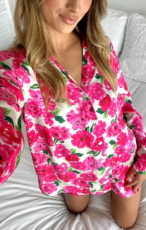 Lightweight Women Sweater for Spring and FallEarly Riser PJ Set ~ Pink Floral Soiree Silky