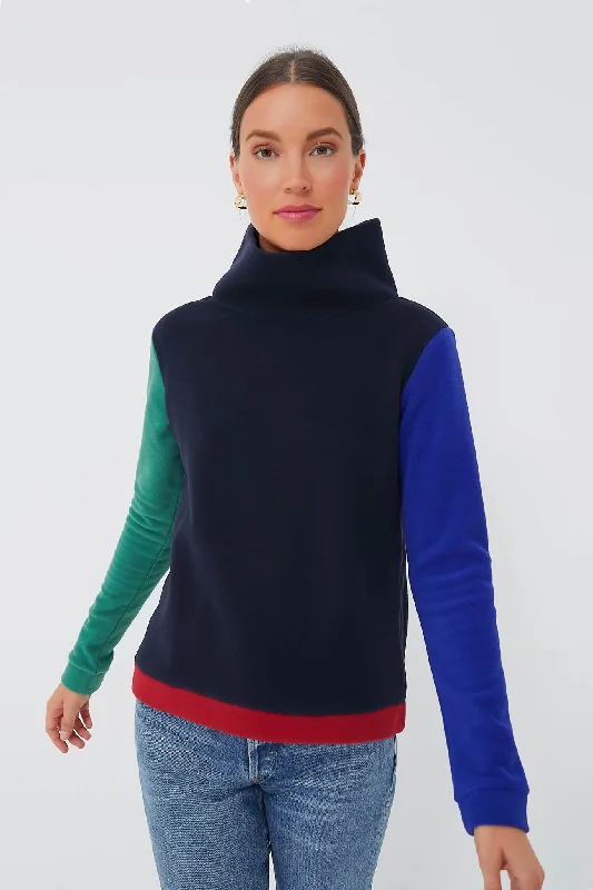 Open - Front Women Sweater for Easy LayeringExclusive Navy Tricolor Colorblock Park Slope