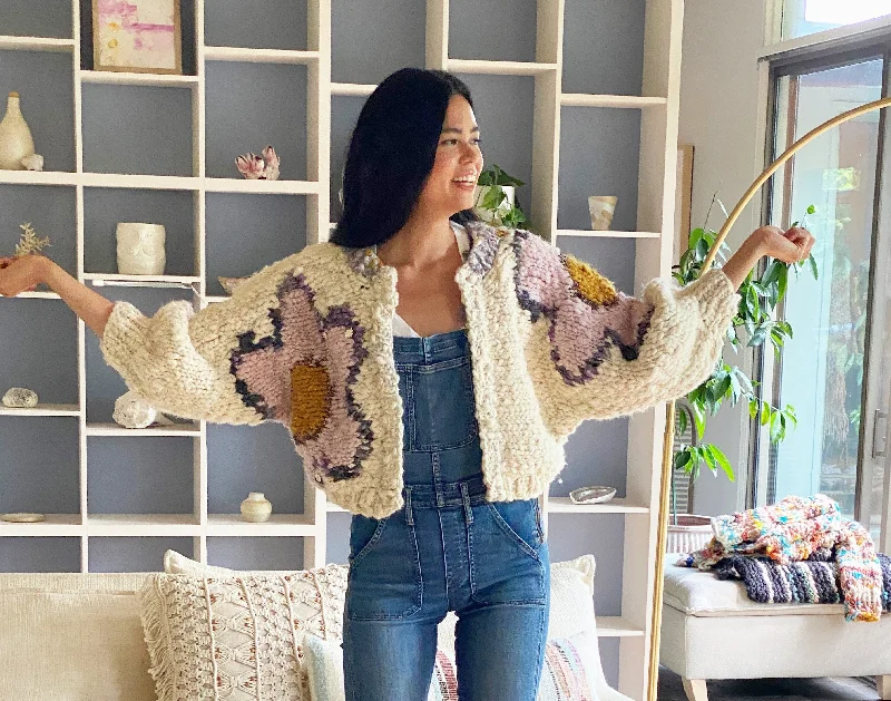 Cropped Women Sweater to Pair with High - Waisted BottomsFlower Power Cardi Class