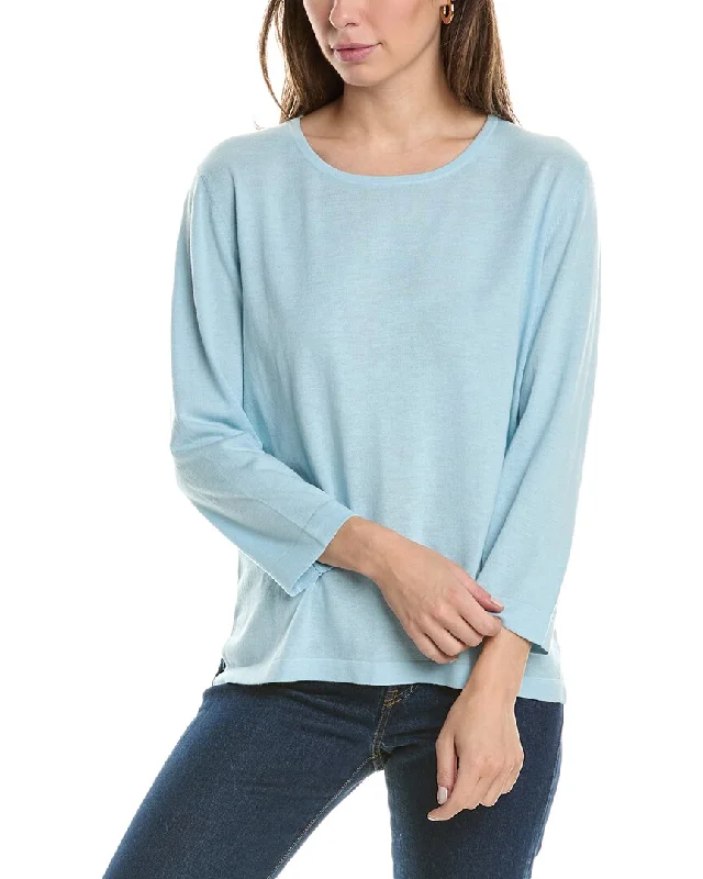 Lightweight Women Sweater for Spring and FallForte Cashmere Aegean Crew Silk & Cashmere-Blend Sweater