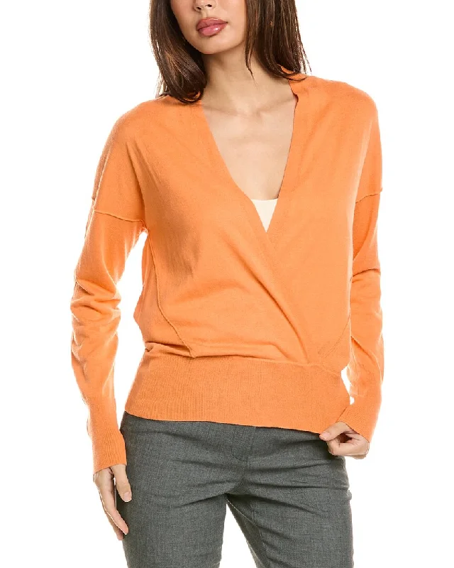 Open - Front Women Sweater for Easy LayeringForte Cashmere Surplice Cashmere-Blend Pullover