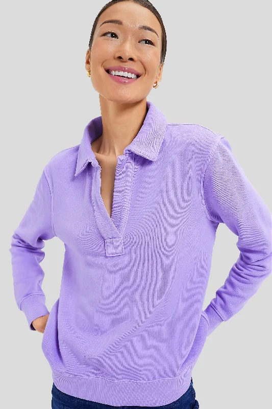 V - Neck Women Sweater to Elongate the NecklineFreesia Polo Popover Sweatshirt