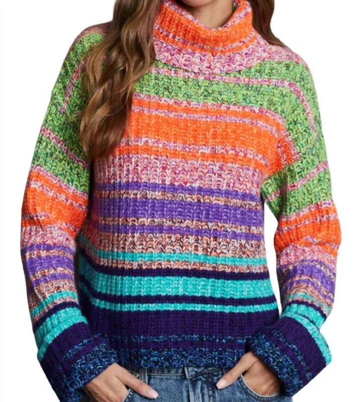 Button - Down Women Sweater for a Versatile LookGradient Marled Cowl Neck Sweater In Bright Combo