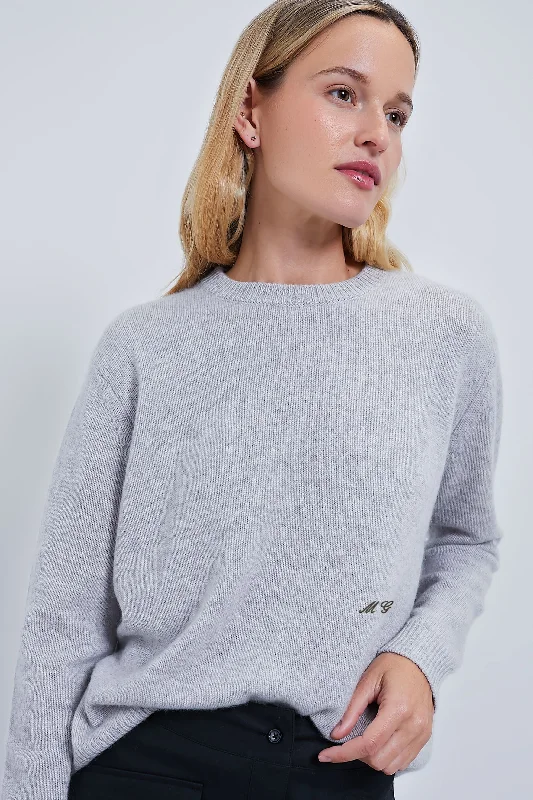 Striped Women Sweater with a Timeless PatternGray Cashmere Bodie Boyfriend Crewneck