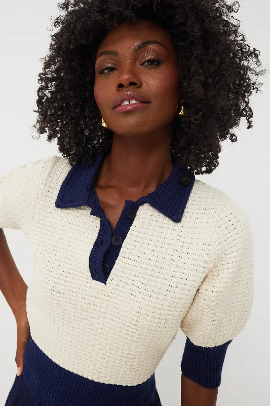 Turtleneck Women Sweater for a Classic and Elegant StyleIvory and Navy Altea Sweater