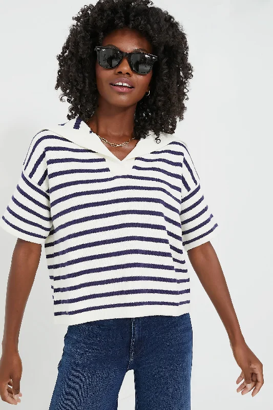 Organic Cotton Women Sweater for an Eco - Friendly ChoiceIvory and Navy Stripe Claire Sweater