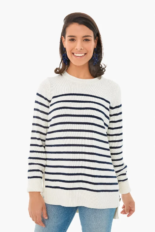 Cropped Women Sweater to Pair with High - Waisted BottomsIvory Bar Harbor Striped Sweater