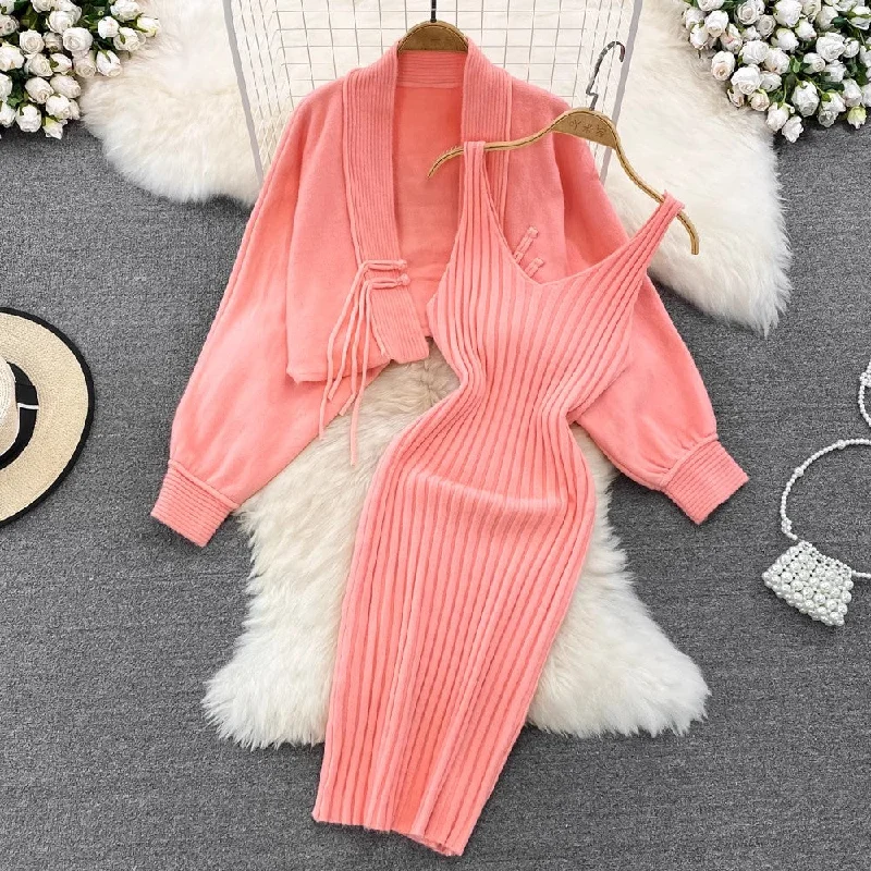 Floral Print Women Sweater for a Feminine Appealknitted shawl jacket two-piece set for women V-neck suspender dress       S4119