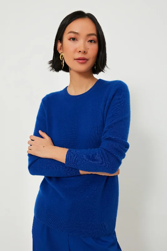 Open - Front Women Sweater for Easy LayeringLapis Blue Cashmere Crewneck Sweater