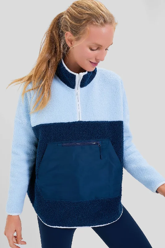 Mock - Neck Women Sweater for a Modern TwistLight Blue and Navy Fleece Cady Quarter Zip