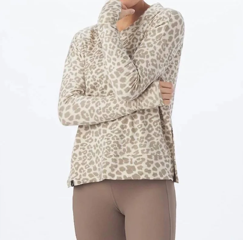 Mock - Neck Women Sweater for a Modern TwistLounge Long Sleeve In Oatmilk Leopard