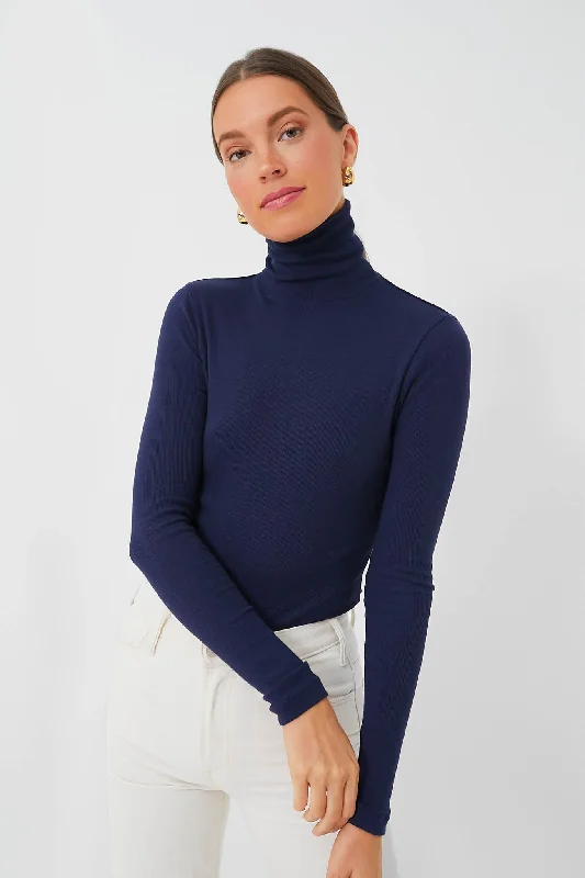 Plus - Size Women Sweater with a Flattering FitNautical Navy Heritage Rib Turtleneck