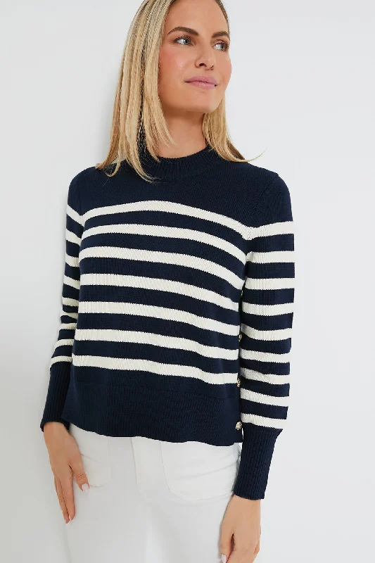 Mock - Neck Women Sweater for a Modern TwistNavy and Ivory Striped Cropped Bexley Sweater